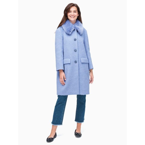 Kate Spade Wild Ones Faux Fur Trim Coat in Periwinkle Sky